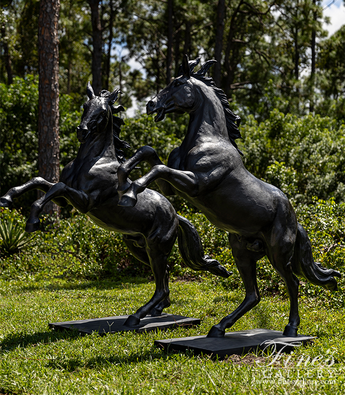 Bronze Statues  - A Pair Of Rearing Bronze Horses - BS-1717